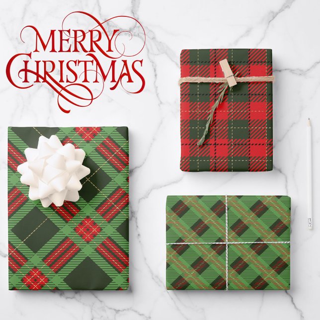 Feuille De Papier Cadeau Coordonnées de Noël en Rouge et Vert Plaid 3 (Créateur téléchargé)