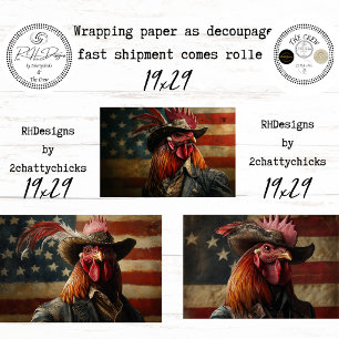Feuille De Papier Cadeau Coq Colonial Patriotique Découpage Americana