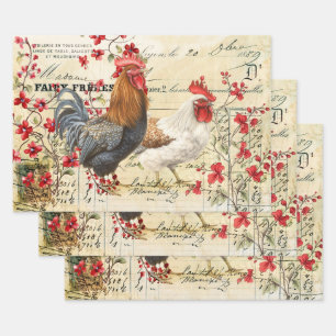 Feuille De Papier Cadeau Coq vintage et Hen Ephemera