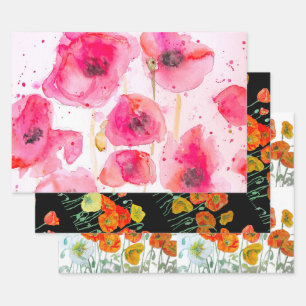 Feuille De Papier Cadeau Coquelicot Rouge Fleur de Pavot Aquarelle Annivers