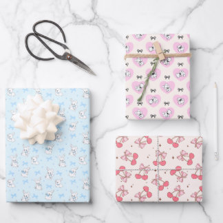 Feuille De Papier Cadeau Coquette Bow Bunny Bear Cherry