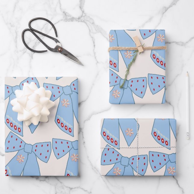 Feuille De Papier Cadeau Coquette Bows Bleus (Recto)