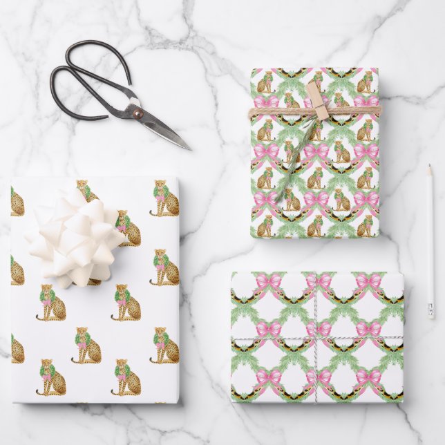 Feuille De Papier Cadeau Coquette Léopard Rose Noël (Recto)