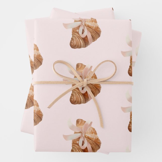 Feuille De Papier Cadeau Coquette personnalisée Croissant rose Ribbon (En situation)