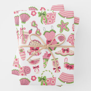 Feuille De Papier Cadeau Coquette rose et verte Vacances d'été à la plage
