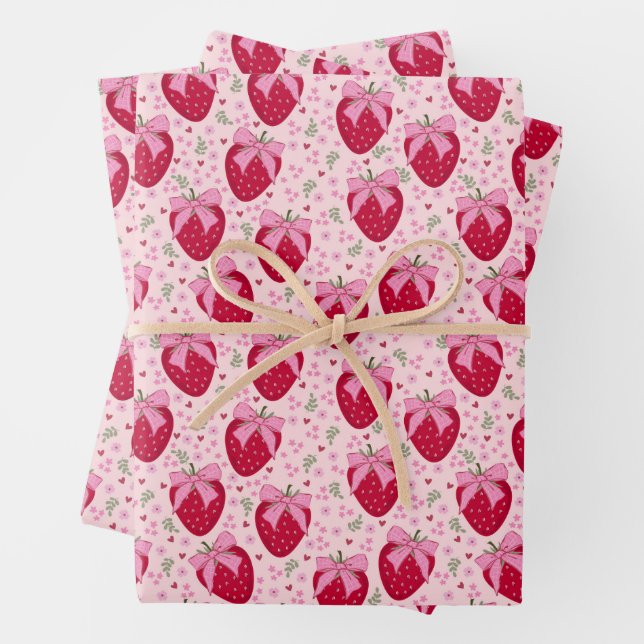 Feuille De Papier Cadeau Coquette Strawberry Valentine (En situation)