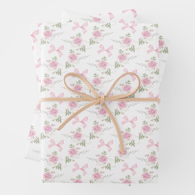Feuille De Papier Cadeau Coquette Toile De Jouy Pink Bow (En situation)
