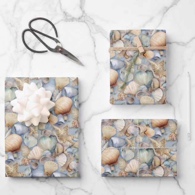 Feuille De Papier Cadeau Coquillages à l'aquarelle (Recto)