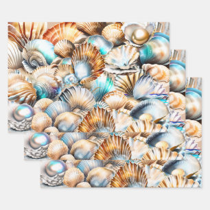 Feuille De Papier Cadeau Coquillages collage iridescente shimmer plage moti