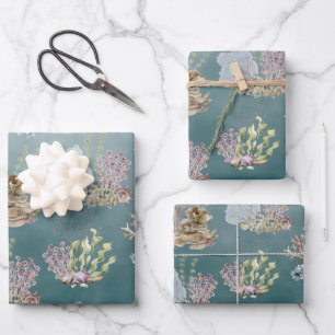 Feuille De Papier Cadeau Coquillages Corail D'Algues Sous La Mer Profonde E