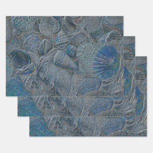 Feuille De Papier Cadeau Coquillages Ocean Beach Découpage métallique bleu