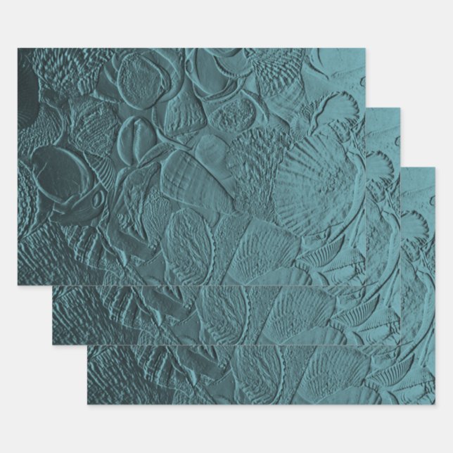 Feuille De Papier Cadeau Coquillages Turquoise Ocean Beach Découpage métall (Lot)
