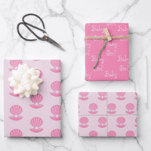 Feuille De Papier Cadeau Coquille d'huîtres pour fille rose et Baby shower