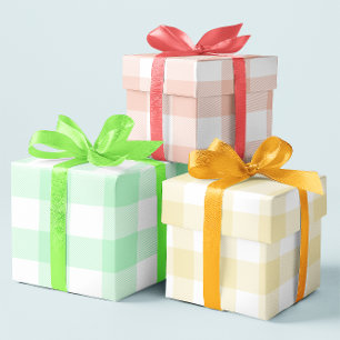 Feuille De Papier Cadeau Corail pastel jaune et gingham de Pâques multi min