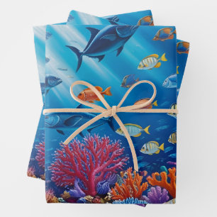 Feuille De Papier Cadeau Corail Reef et poissons tropicaux Océan Marine Lif