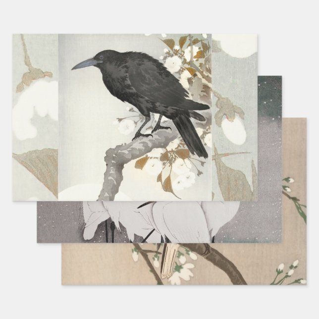 Feuille De Papier Cadeau Corbeau Raven Koson Oiseau japonais (Lot)