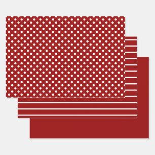 Feuille De Papier Cadeau Cordes de points Polka Blanc Rouge
