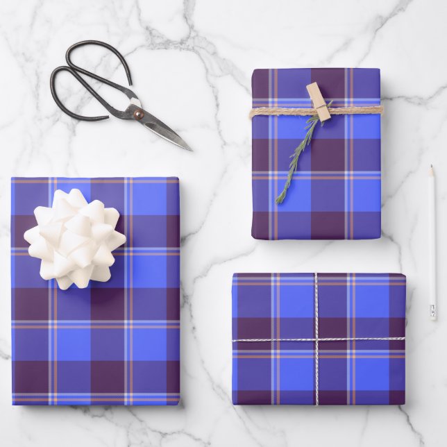 Feuille De Papier Cadeau Cornflower Blue and Livid Brown Plaid (Recto)