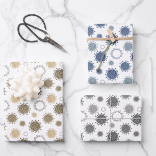 Feuille De Papier Cadeau Corona Virus Motif COVID-19 Gold Silver Blue