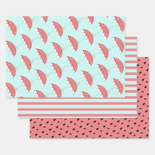 Feuille De Papier Cadeau Correspondance Motif parapluie à la pastèque