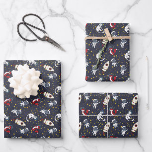 Feuille De Papier Cadeau Cosmique espace homme renard chat étoiles motif