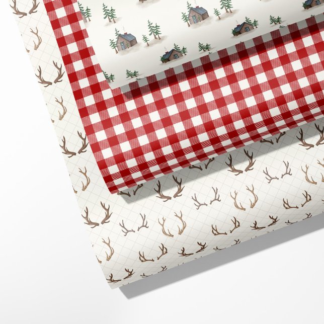 Feuille De Papier Cadeau "Cosy Cabine, Antler, Buffalo Plaid (Créateur téléchargé)