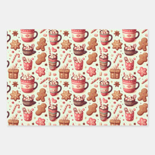 Feuille De Papier Cadeau Cosy Christmas Cocoa and Gingerpain Motif
