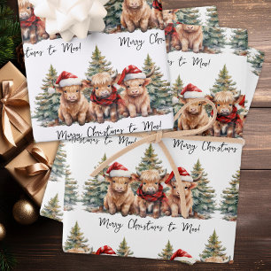 Feuille De Papier Cadeau Cosy Highland Vache ferme animal Joyeux Noël