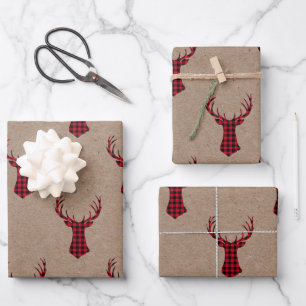 Feuille De Papier Cadeau Cosy Modern Deer Kraft Plaid Noël
