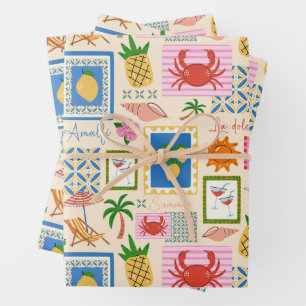 Feuille De Papier Cadeau Côte Amalfitaine Été Motif Méditerranéen