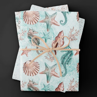 Feuille De Papier Cadeau Côté Chic | Motif Pastel de Récif de Corail et de