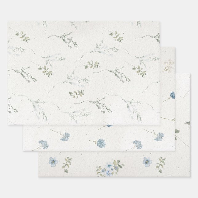 Feuille De Papier Cadeau Cotswolds Blue Winter Flores Faux artisanal (Lot)