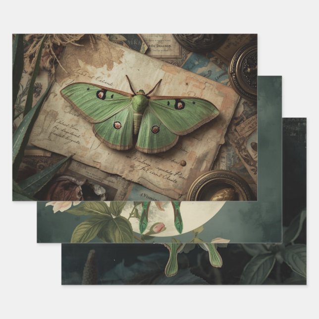 Feuille De Papier Cadeau Cottagecore Moon Moth Gothic Moon Moth Nocturne (Lot)