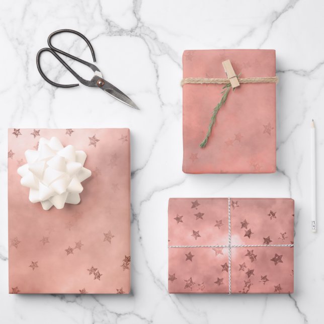 Feuille De Papier Cadeau Couché de soleil en nuage de rose doré (Recto)