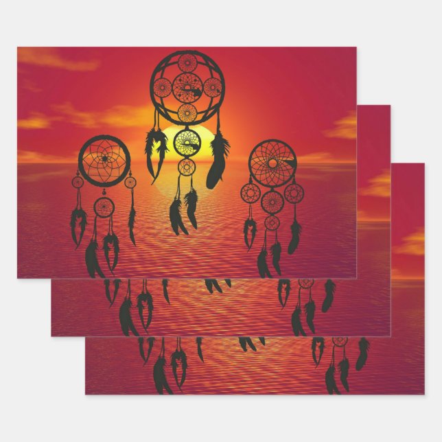 Feuille De Papier Cadeau Coucher de soleil Dreamcatcher (Lot)