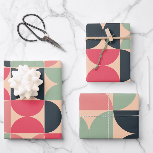 Feuille De Papier Cadeau Coucher de soleil moderne du milieu du siècle (Recto)