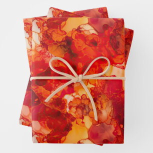 Feuille De Papier Cadeau Coucher de soleil orange et rouge avec encre Rose