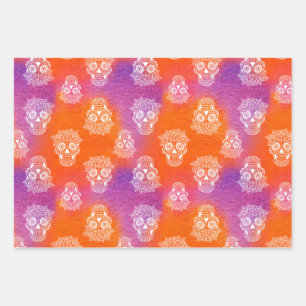 Feuille De Papier Cadeau Couleur d'eau de teint pourpre orange crâne de suc