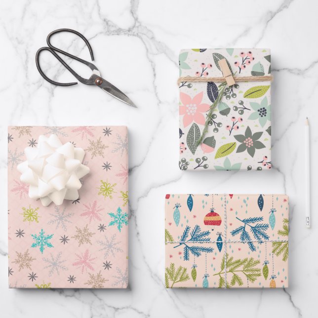 Feuille De Papier Cadeau Couleur du paquet de Noël rose : Feminine Touch (Recto)