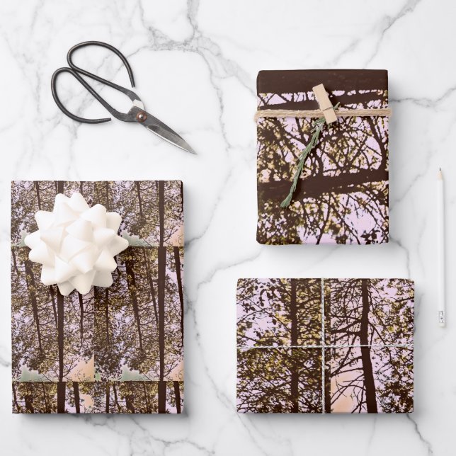 Feuille De Papier Cadeau Couleur par les arbres (Recto)
