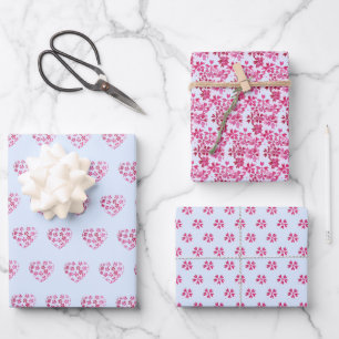 Feuille De Papier Cadeau Couleur rose Motif mignonne Fleurs Coeur Aquarelle