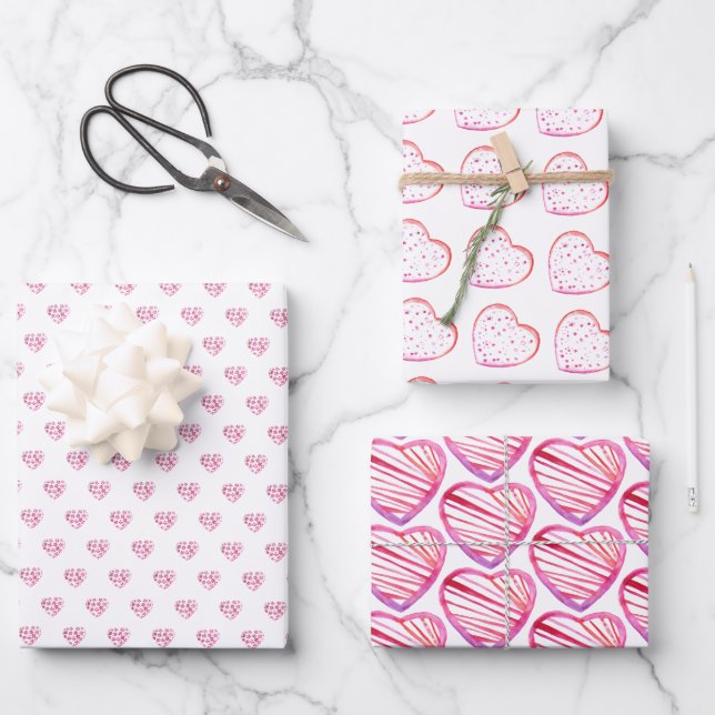 Feuille De Papier Cadeau Couleur rose Motif mignonne Fleurs Coeur Aquarelle (Recto)