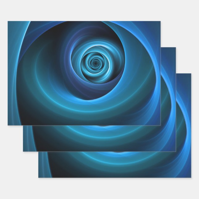 Feuille De Papier Cadeau Couleurs bleu spirale 3D Art Abstrait fractal mode (Lot)
