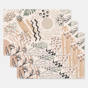 Feuille De Papier Cadeau Couleurs de terre avec des formes abstraites décor