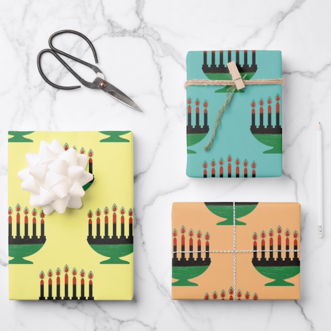Feuille De Papier Cadeau Couleurs Kwanzaa Kinara (Recto)