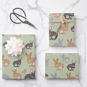 Feuille De Papier Cadeau Couleurs neutres du Motif de lapin mou