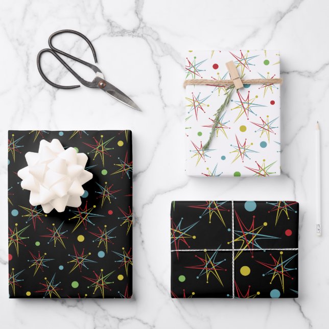 Feuille De Papier Cadeau Couleurs personnalisées de point rétro atomique de (Recto)