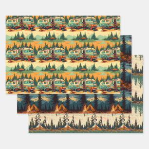 Feuille De Papier Cadeau Couleurs rétro Camping Thème