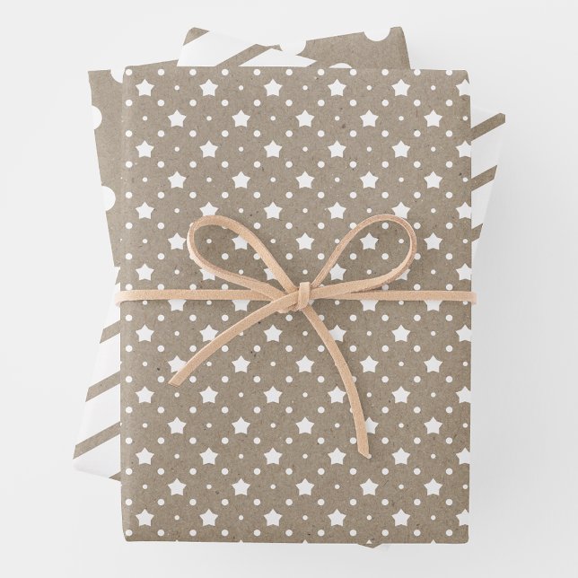Feuille De Papier Cadeau Country Chic White On Faux Brown Kraft Paper (Country Chic White On Faux Brown Kraft Paper)