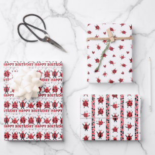Feuille De Papier Cadeau  Coupable Ladybugs Noirs Joyeux Anniversaire Enfan